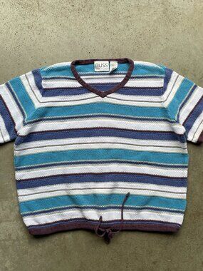 Russ Striped Knit Top Size Large / 12 Cotton Ramie Blend Women's Fit